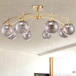 Lámpara colgante de latón rústico retro de 8 luces con pantalla de cristal
