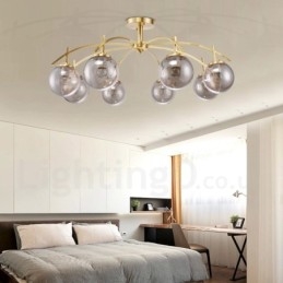 Lámpara colgante de latón rústico retro de 8 luces con pantalla de cristal