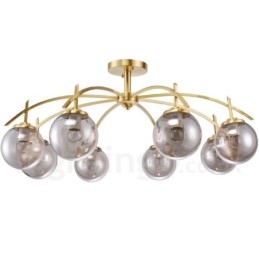 Lámpara colgante de latón rústico retro de 8 luces con pantalla de cristal