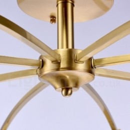 Lámpara colgante de latón rústico retro de 8 luces con pantalla de cristal
