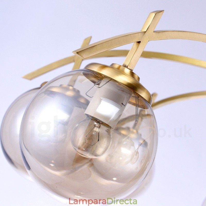 Lámpara colgante de latón rústico retro de 8 luces con pantalla de cristal