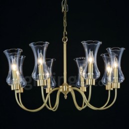 Lámpara colgante de latón rústico retro de 8 luces con pantalla de cristal