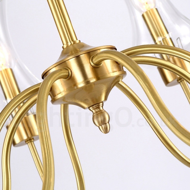 Lámpara colgante de latón rústico retro de 8 luces con pantalla de cristal