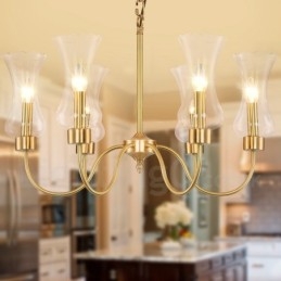 Lámpara colgante de latón rústico retro de 6 luces con pantalla de cristal