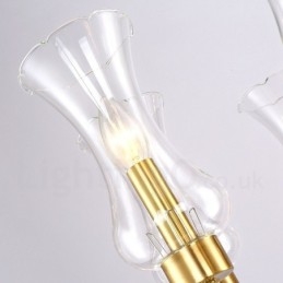 Lámpara colgante de latón rústico retro de 6 luces con pantalla de cristal