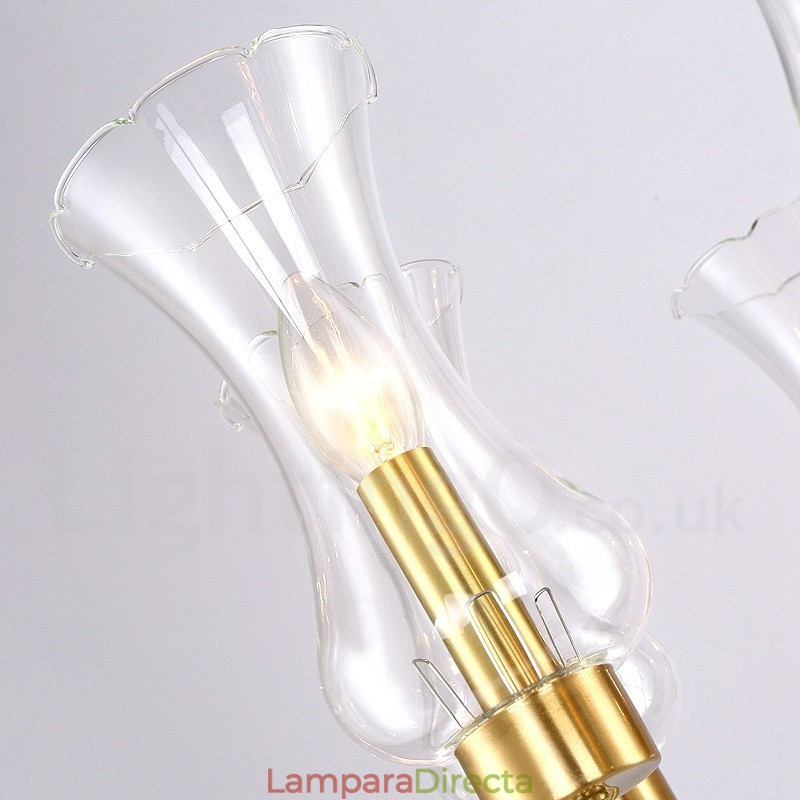 Lámpara colgante de latón rústico retro de 6 luces con pantalla de cristal
