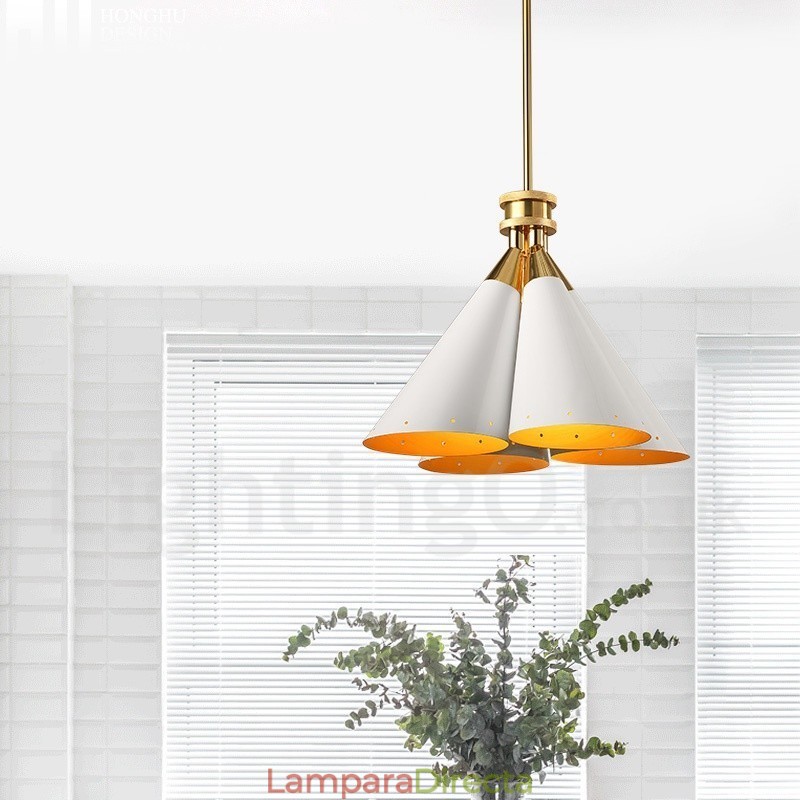 Lámpara colgante de aleación de aluminio de lujo, estilo rústico retro, de 4 luces, con pantalla de aleación de aluminio.
