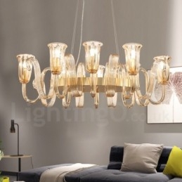 Lámpara colgante de aleación de aluminio de lujo, estilo rústico retro, de 8 luces, con pantalla de cristal