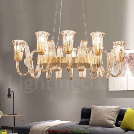 Lámpara colgante de aleación de aluminio de lujo, estilo rústico retro, de 8 luces, con pantalla de cristal Lámpara colgante de aleación de aluminio de lujo, estilo rústico retro, de 8 luces, con pantalla de cristal