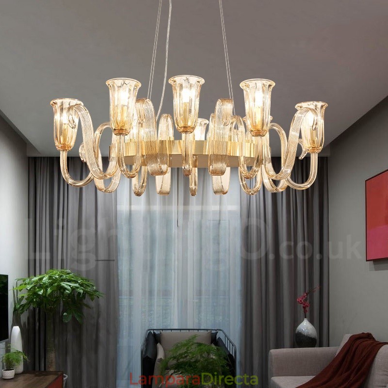 Lámpara colgante de aleación de aluminio de lujo, estilo rústico retro, de 8 luces, con pantalla de cristal