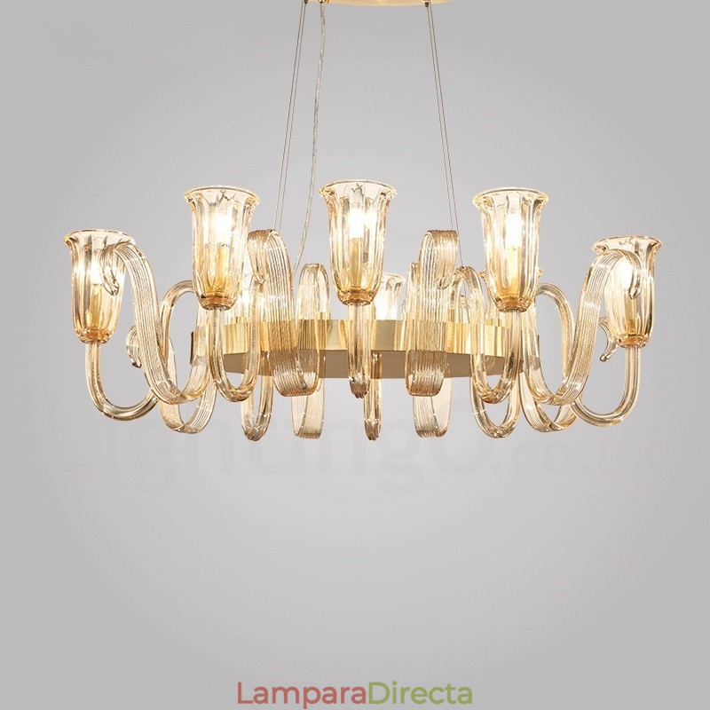 Lámpara colgante de aleación de aluminio de lujo, estilo rústico retro, de 8 luces, con pantalla de cristal