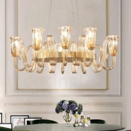 Lámpara colgante de aleación de aluminio de lujo, estilo rústico retro, de 8 luces, con pantalla de cristal