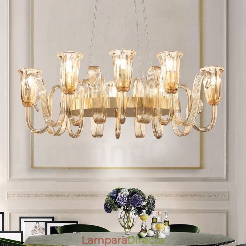 Lámpara colgante de aleación de aluminio de lujo, estilo rústico retro, de 8 luces, con pantalla de cristal