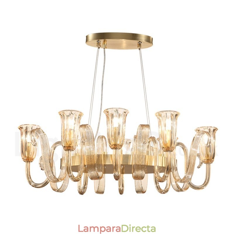 Lámpara colgante de aleación de aluminio de lujo, estilo rústico retro, de 8 luces, con pantalla de cristal