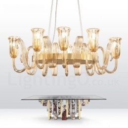 Lámpara colgante de aleación de aluminio de lujo, estilo rústico retro, de 8 luces, con pantalla de cristal