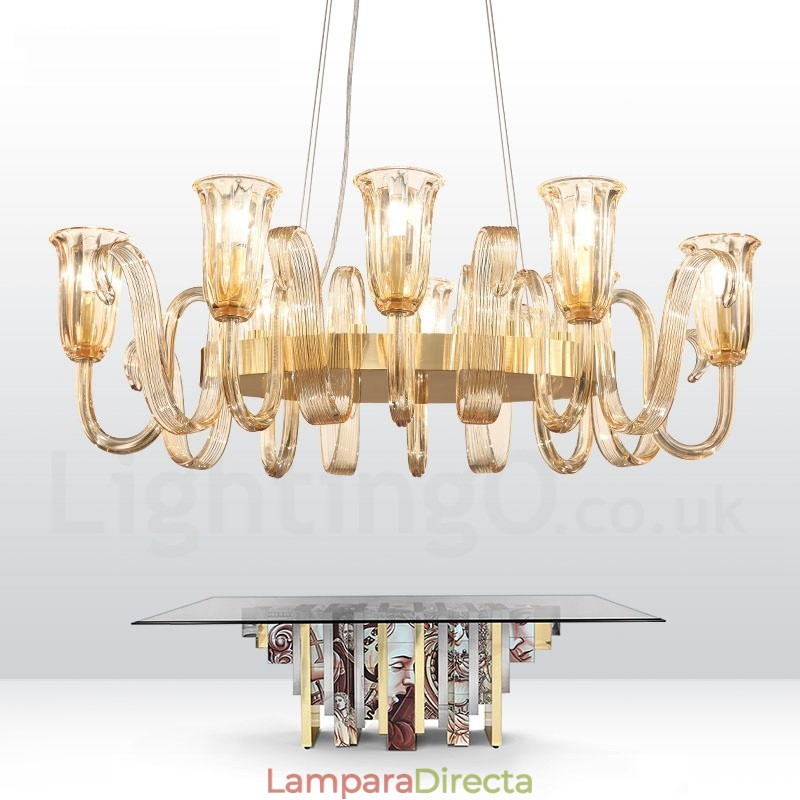 Lámpara colgante de aleación de aluminio de lujo, estilo rústico retro, de 8 luces, con pantalla de cristal