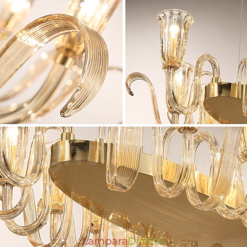 Lámpara colgante de aleación de aluminio de lujo, estilo rústico retro, de 8 luces, con pantalla de cristal