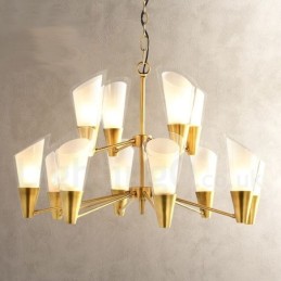Lámpara colgante de latón rústico retro de lujo de 12 luces con pantalla de cristal