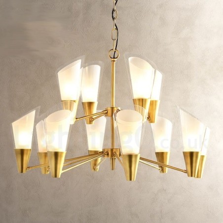 Lámpara colgante de latón rústico retro de lujo de 12 luces con pantalla de cristal Lámpara colgante de latón rústico retro de lujo de 12 luces con pantalla de cristal