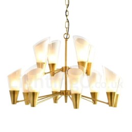 Lámpara colgante de latón rústico retro de lujo de 12 luces con pantalla de cristal