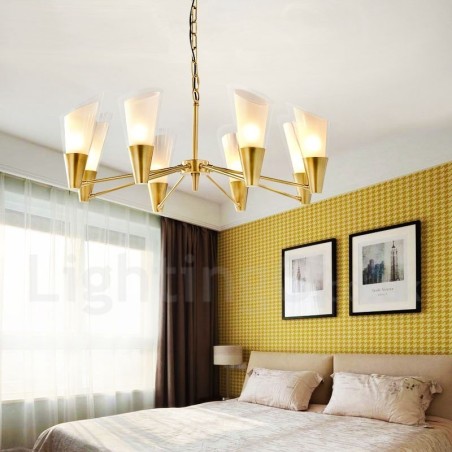 Lámpara colgante de latón rústico retro de 8 luces con pantalla de cristal Lámpara colgante de latón rústico retro de 8 luces con pantalla de cristal