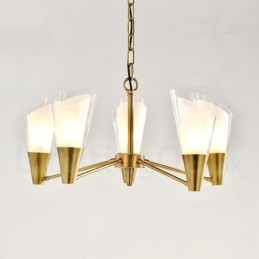 Lámpara colgante de latón rústico retro de 5 luces con pantalla de cristal