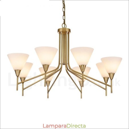 Lámpara colgante de latón rústico retro de 8 luces con pantalla de cristal Lámpara colgante de latón rústico retro de 8 luces con pantalla de cristal