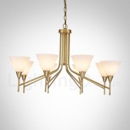 Lámpara colgante de latón rústico retro de 8 luces con pantalla de cristal