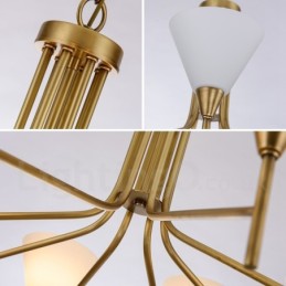 Lámpara colgante de latón rústico retro de 5 luces con pantalla de cristal