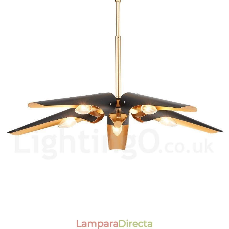 Lámpara colgante de aleación de aluminio de lujo, estilo rústico retro, de 5 luces, con pantalla de aleación de aluminio.