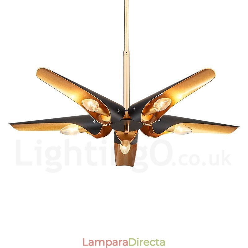 Lámpara colgante de aleación de aluminio de lujo, estilo rústico retro, de 5 luces, con pantalla de aleación de aluminio.