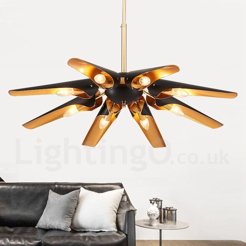 Lámpara colgante de aleación de aluminio de lujo, estilo rústico retro, de 8 luces, con pantalla de aleación de aluminio.