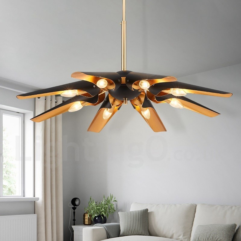 Lámpara colgante de aleación de aluminio de lujo, estilo rústico retro, de 8 luces, con pantalla de aleación de aluminio.