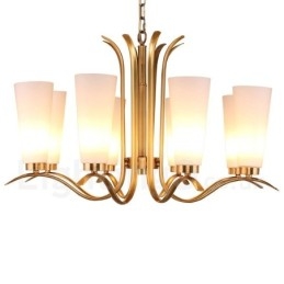 Lámpara colgante de latón rústico retro de 8 luces con pantalla de cristal