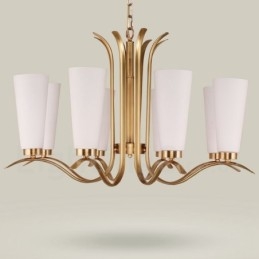 Lámpara colgante de latón rústico retro de 8 luces con pantalla de cristal