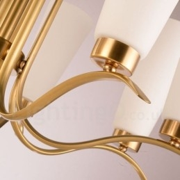Lámpara colgante de latón rústico retro de 8 luces con pantalla de cristal
