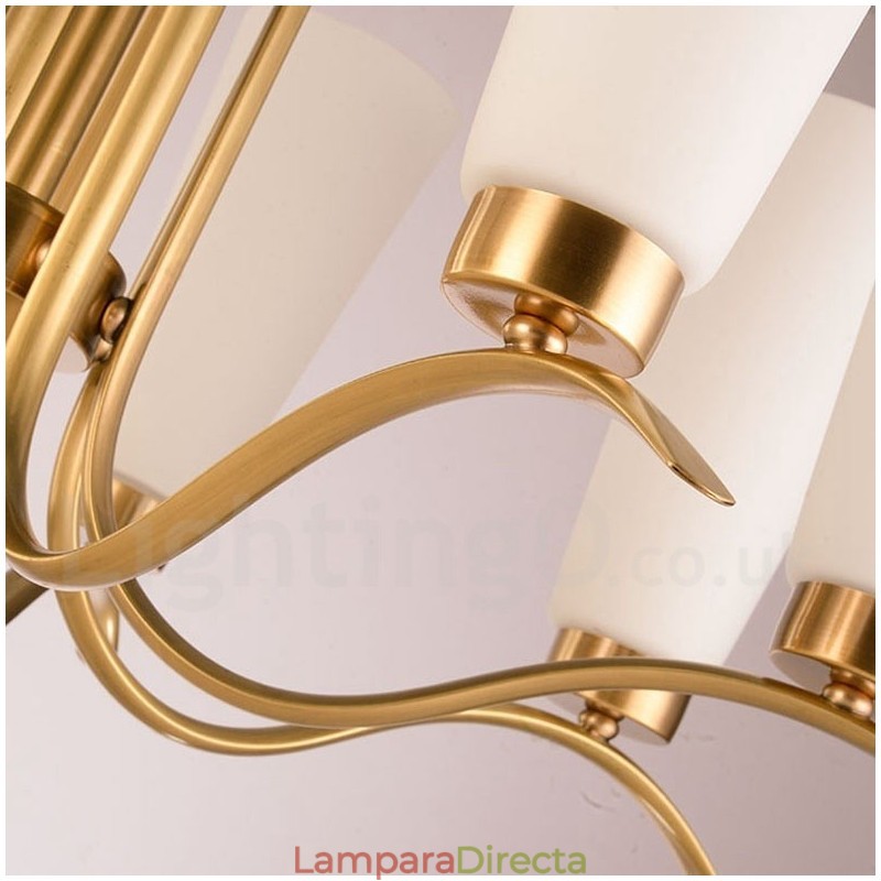 Lámpara colgante de latón rústico retro de 8 luces con pantalla de cristal