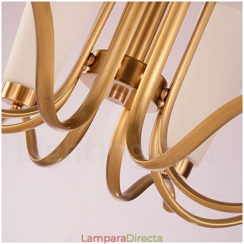Lámpara colgante de latón rústico retro de 8 luces con pantalla de cristal