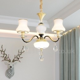 Lámpara colgante de cristal de lujo rústica retro de 3 luces con pantalla de cristal