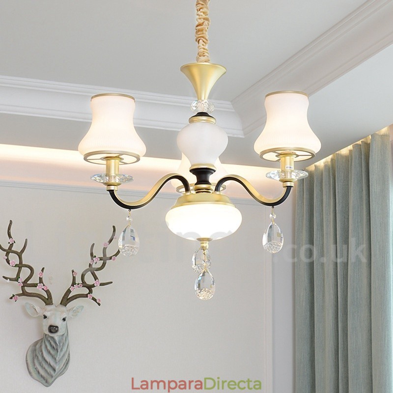 Lámpara colgante de cristal de lujo rústica retro de 3 luces con pantalla de cristal