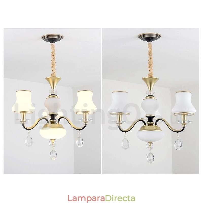 Lámpara colgante de cristal de lujo rústica retro de 3 luces con pantalla de cristal