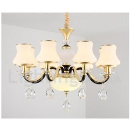 Lámpara colgante de cristal rústica retro de lujo de 6 luces con pantalla de cristal