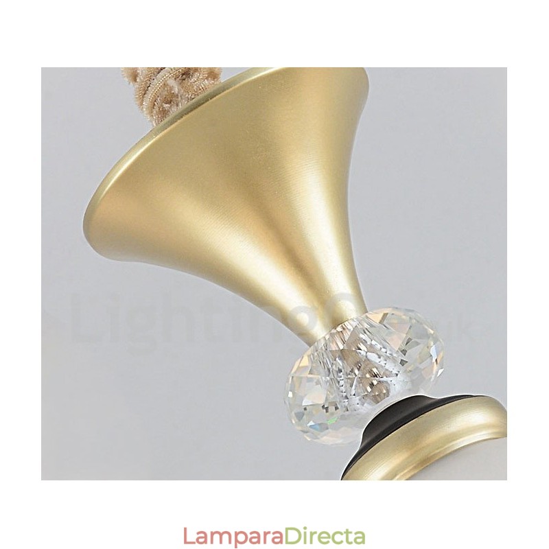 Lámpara colgante de cristal rústica retro de lujo de 6 luces con pantalla de cristal