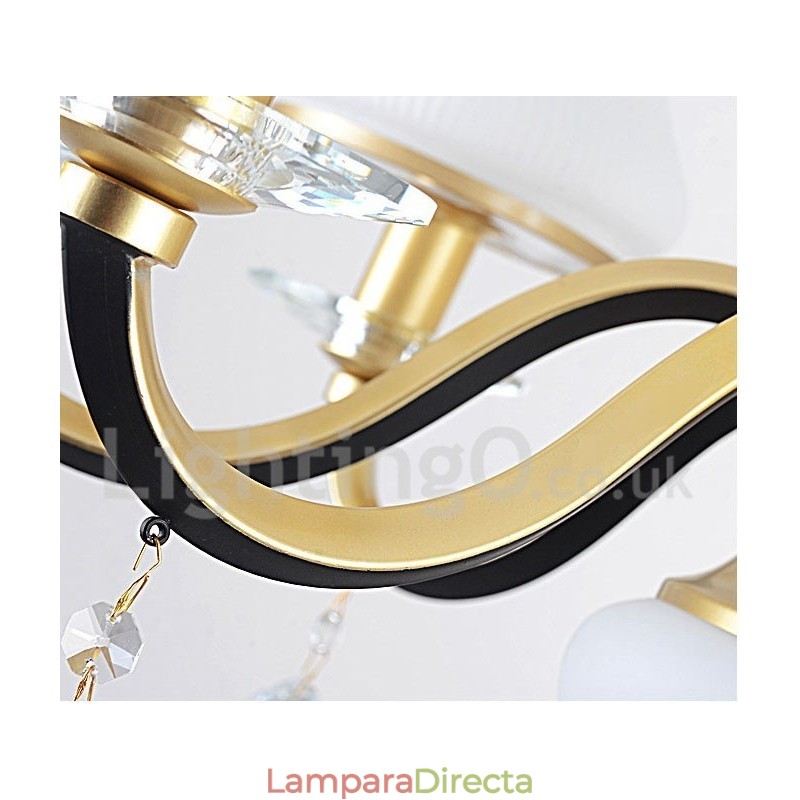 Lámpara colgante de cristal rústica retro de lujo de 6 luces con pantalla de cristal