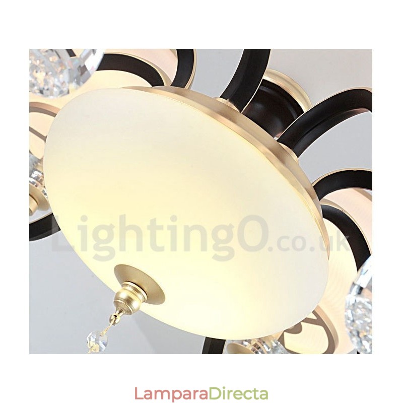 Lámpara colgante de cristal rústica retro de lujo de 6 luces con pantalla de cristal