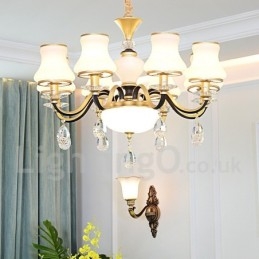 Lámpara colgante de cristal rústica retro de lujo de 8 luces con pantalla de cristal
