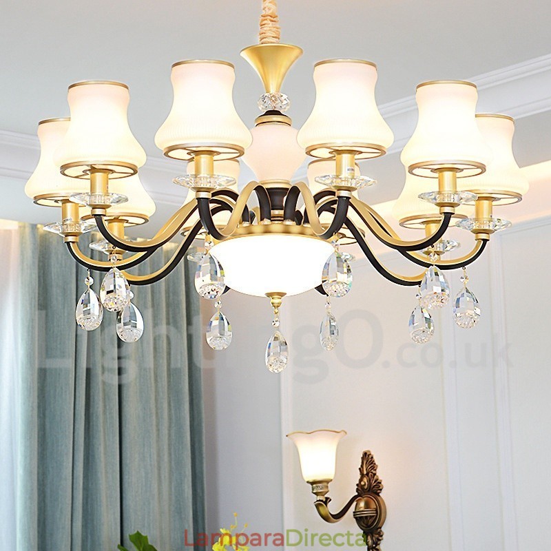Lámpara colgante de cristal de lujo rústica retro con pantalla de cristal