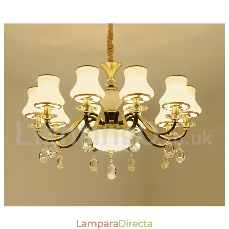 Lámpara colgante de cristal de lujo rústica retro con pantalla de cristal