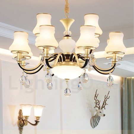 Lámpara colgante de cristal rústica retro de lujo de 12 luces con pantalla de cristal Lámpara colgante de cristal rústica retro de lujo de 12 luces con pantalla de cristal