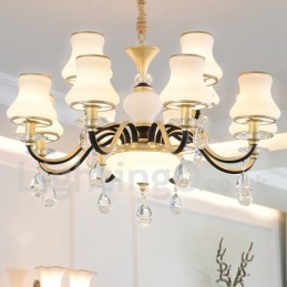 Lámpara colgante de cristal rústica retro de lujo de 12 luces con pantalla de cristal